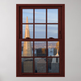 Póster Skyline Faux Cherry Wood Window