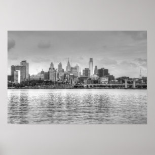 Póster Skyline Filadelfia en blanco y negro