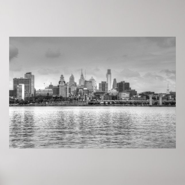Póster Skyline Filadelfia en blanco y negro (Frente)