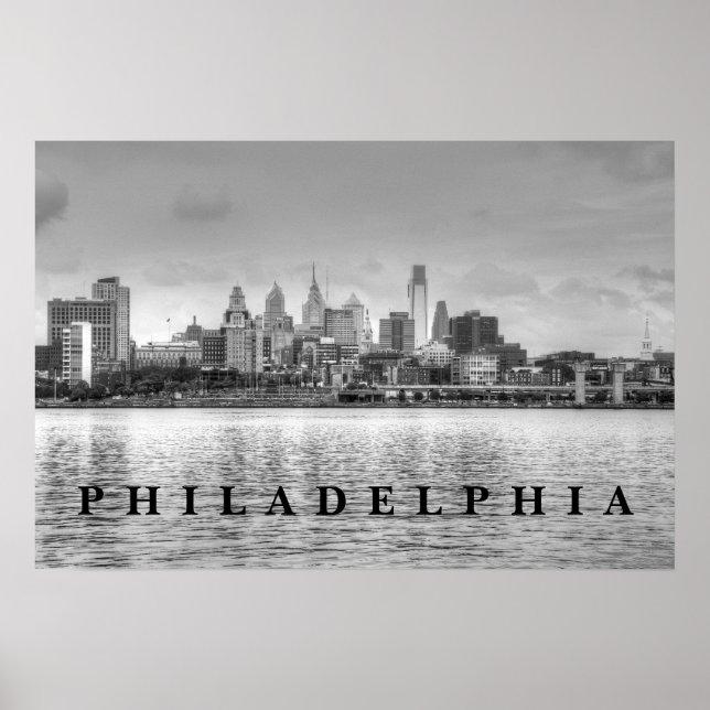 Póster Skyline Filadelfia en blanco y negro (Frente)