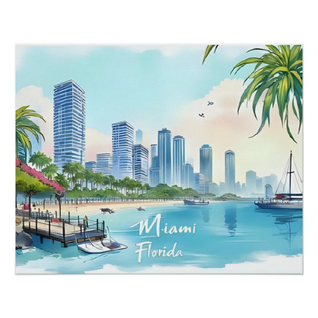 Póster Skyline Florida de Miami City (Anverso)