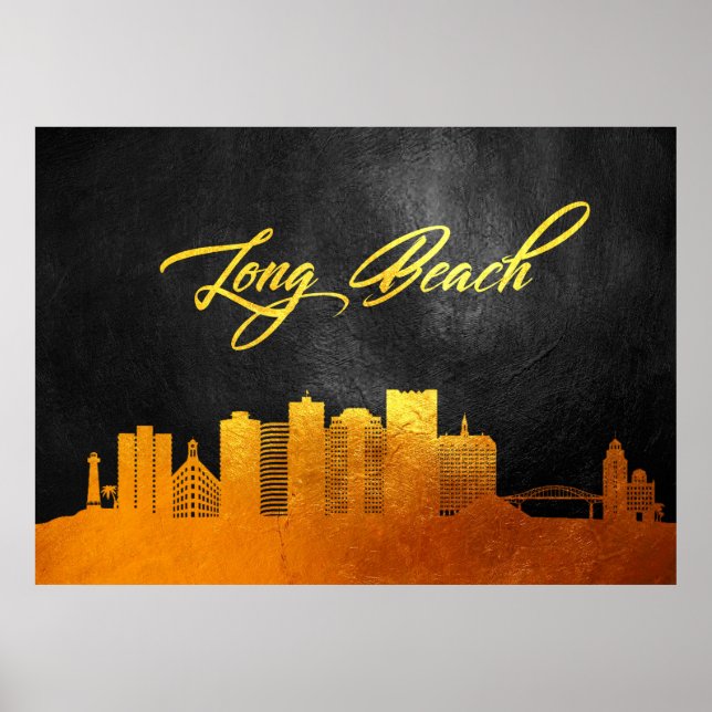 Póster Skyline Gold de Long Beach California (Frente)