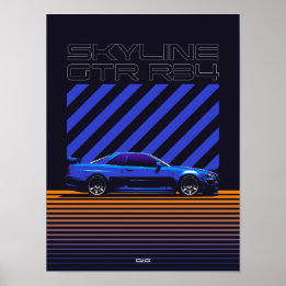 Póster Skyline GT-R R34 Bayside Blue