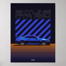 Póster Skyline GT-R R34 Bayside Blue