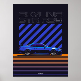 Póster Skyline GT-R R34 Bayside Blue