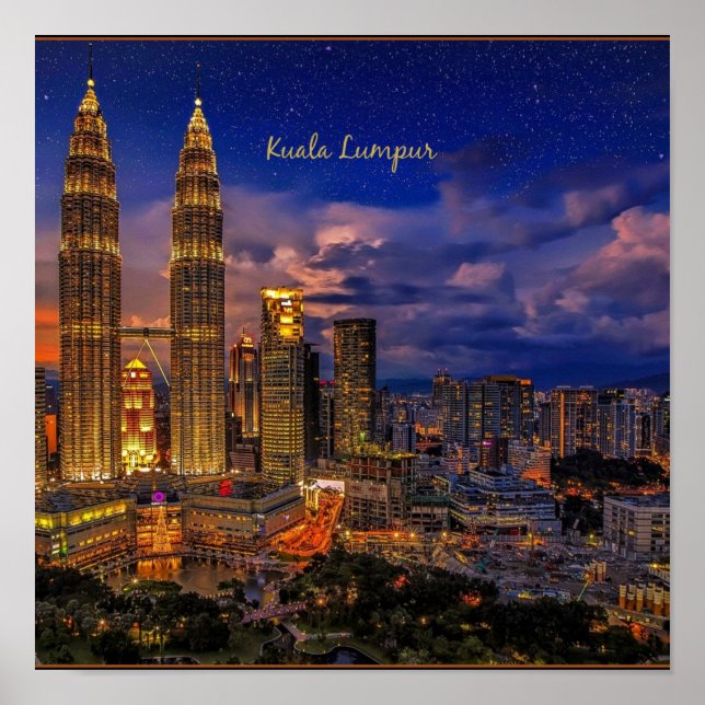 Póster Skyline Kuala Lumpur de noche (Frente)
