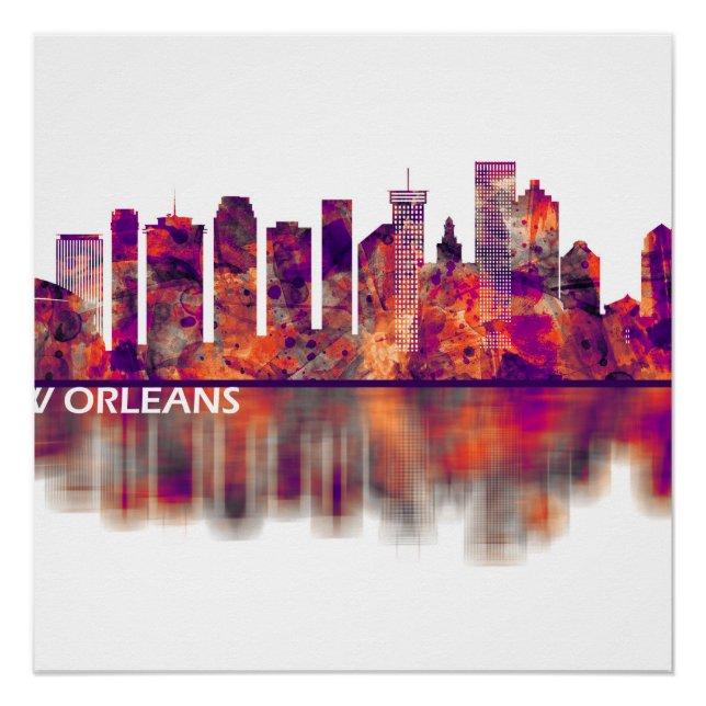 Póster Skyline Louisiana de Nueva Orleans (Anverso)