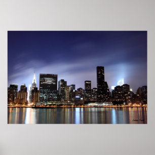 Póster Skyline Midtown Manhattan en Night Lights