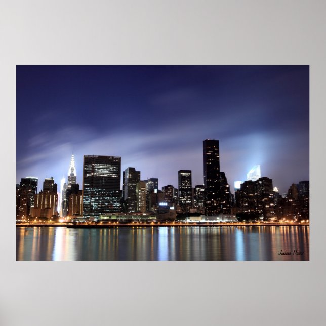 Póster Skyline Midtown Manhattan en Night Lights (Frente)