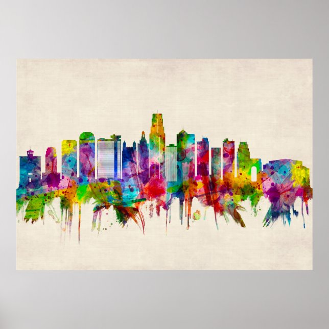 Póster Skyline Missouri de Kansas City (Frente)