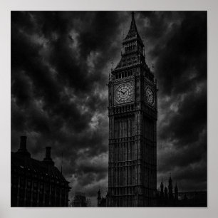 Póster Skyline monocromo de Londres con Big Ben y City