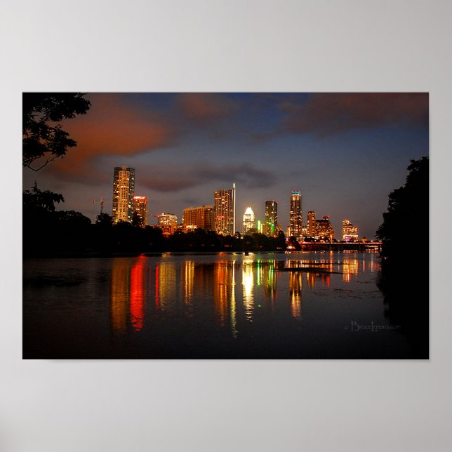 Póster Skyline Night Lake Austin Texas (Frente)