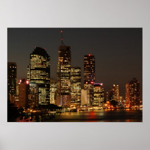 Póster Skyline nocturna de Brisbane. poster