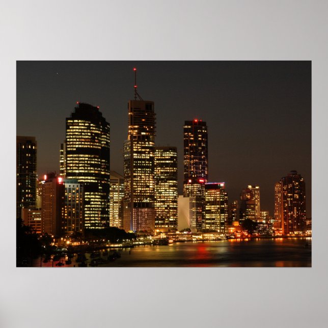 Póster Skyline nocturna de Brisbane. poster (Frente)