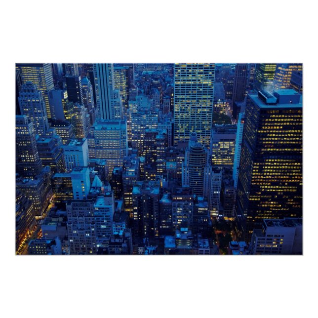 Póster Skyline NYC, vista de gran angular al atardecer (Anverso)