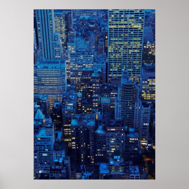 Póster Skyline NYC, vista de gran angular al atardecer (Frente)