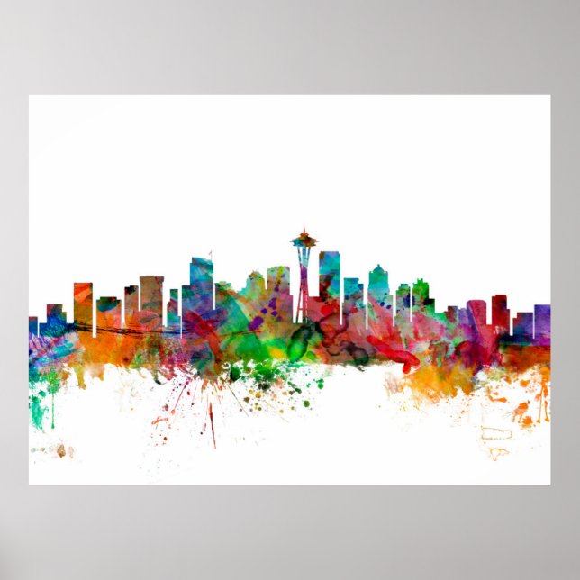 Póster Skyline Seattle Washington (Frente)