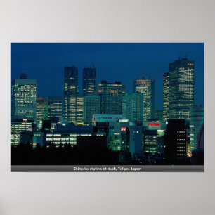 Póster Skyline Shinjuku al atardecer, Tokio, Japón