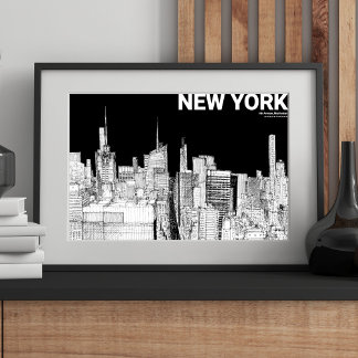 Póster Skyline Skyline Skyline de Nueva York Black White