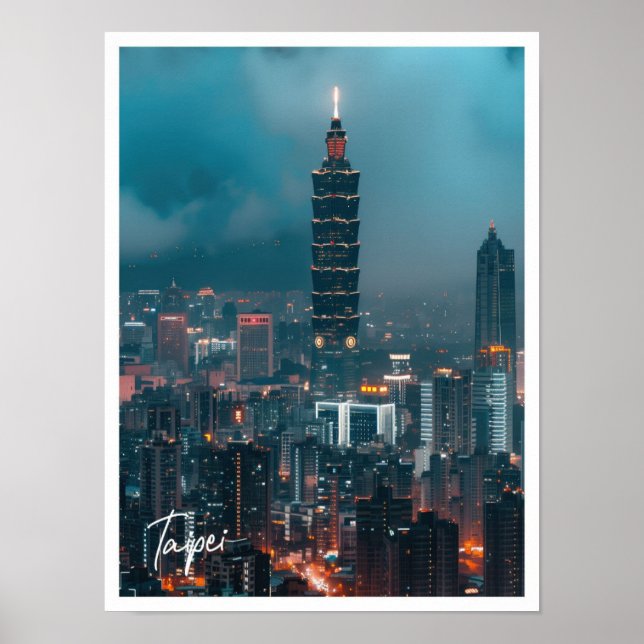 Póster Skyline Taipei en el famoso lugar de viaje de dusk (Frente)