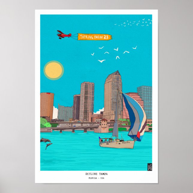 Póster Skyline Tampa Florida Spring Break Ilustracion (Frente)