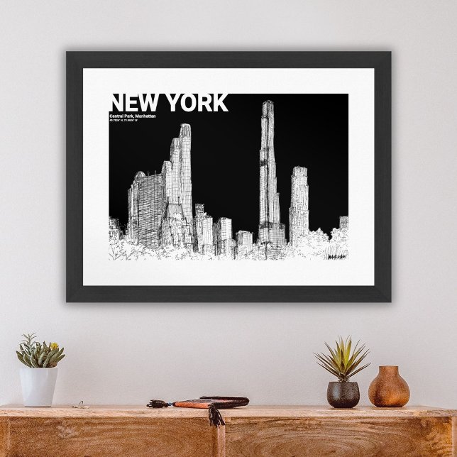 Póster Skyline Travel Skyline de Nueva York (New York City Cental Park Skyline Travel Sketch Poster)