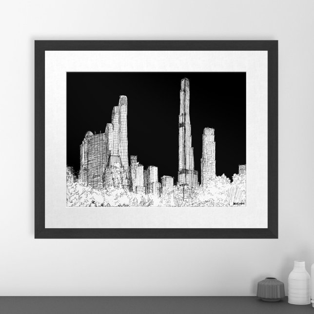 Póster Skyline Travel Skyline de Nueva York (New York City Cental Park Skyline Travel Sketch Poster)