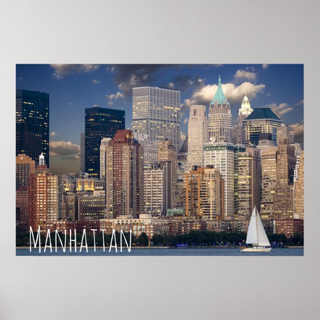 Póster Skylne de Nueva York en la tarjeta nocturna de Man (Frente)