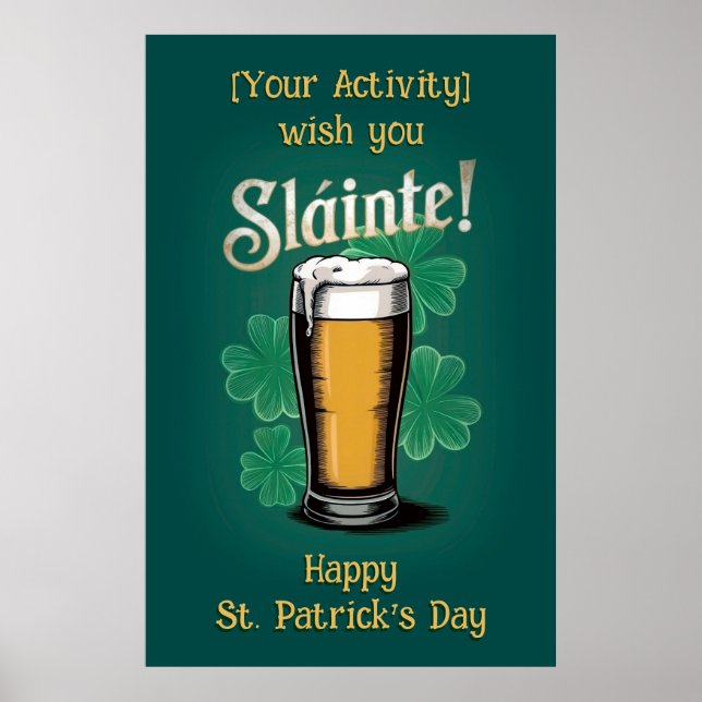 Póster ¡Slàinte! Pinta de cerveza del Día de San Patricio (Frente)