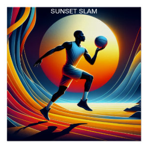 Póster Slam de atardecer: El jugador de baloncesto dinámi