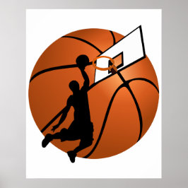 Póster Slam Dunk Baloncesto Jugador con Hoop en una bola