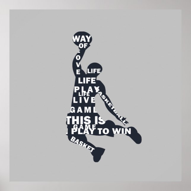 Póster Slam dunk jugador de baloncesto con texto de cuerp (Frente)