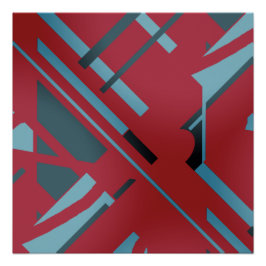 Póster Slate Blue Aqua Black en Dark Red Abstract Design