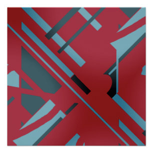 Póster Slate Blue Aqua Black en Dark Red Abstract Design