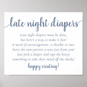 Póster Slate Late Night Diapers Baby Shower azul