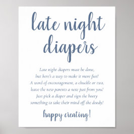 Póster Slate Late Night Diapers | Baby Shower azul