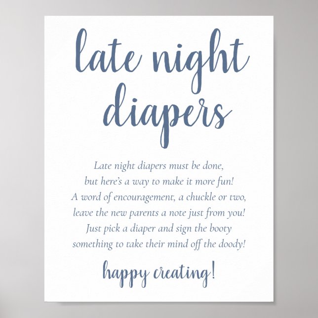Póster Slate Late Night Diapers | Baby Shower azul (Frente)