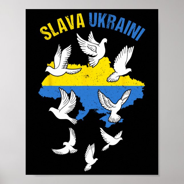 Póster Slava Ukraini Mapa de Ucrania Bandera Palomas De L (Frente)