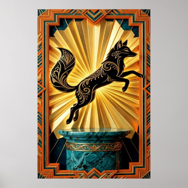 Póster Sleek Art Deco Panther Silhouette Black Gold (Frente)