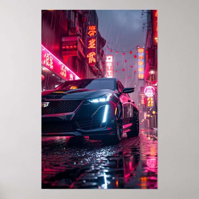 Póster Sleek Black Cadillac CT5 Car Wallpaper Poster (Frente)