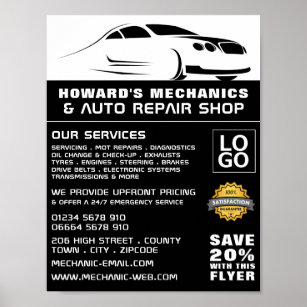 Póster Sleek Car Logo Auto Mechanic & Reparaciones Public