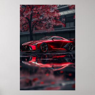 Póster Sleek Red Nissan GTR 2028 Concept Car Side View Po