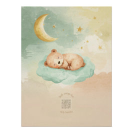 Póster Sleeping Baby Bear Watercolor Nursery Wall Art