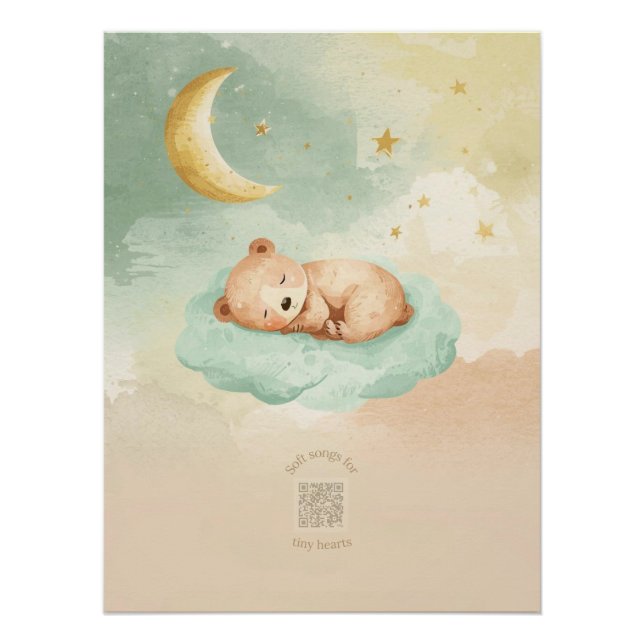 Póster Sleeping Baby Bear Watercolor Nursery Wall Art (Anverso)