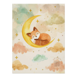 Póster Sleeping Baby Fox Watercolor Nursery Wall Art