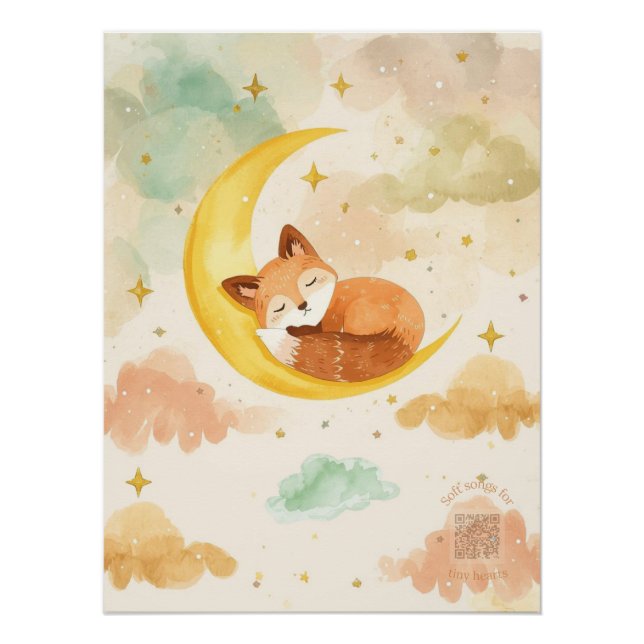 Póster Sleeping Baby Fox Watercolor Nursery Wall Art (Anverso)