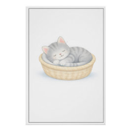 Póster Sleeping Kitten Illustration – Premium Nursery Wal