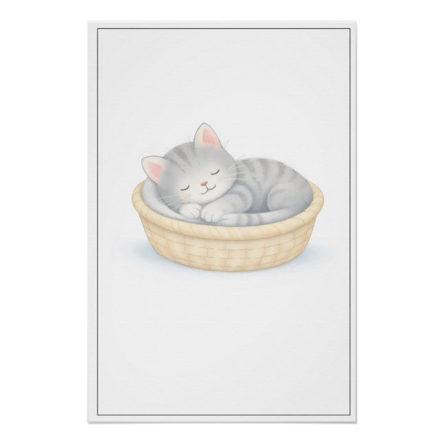 Póster Sleeping Kitten Illustration – Premium Nursery Wal (Anverso)