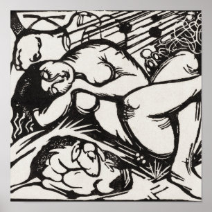 Póster Sleeping Shepherdess Franz Marc Woodcut