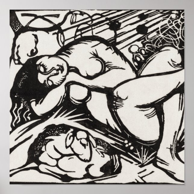Póster Sleeping Shepherdess Franz Marc Woodcut (Frente)